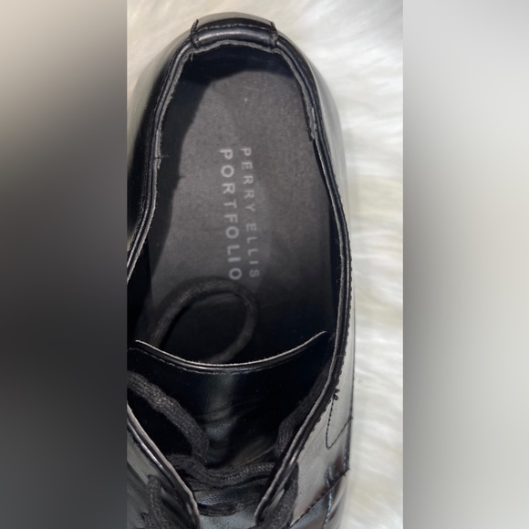 Perry Ellis Portfolio Style Square Toe Black Dress Shoes 9.5 Lace Up Oxfords - Picture 3 of 5